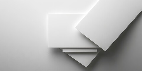 Poster - White square paper sheets stacked with one angled on a smooth gray background, creating depth and minimalistic design with subtle shadowing.