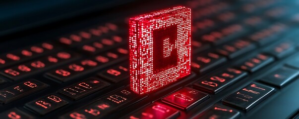 Poster - Red digital code block on dark keyboard, representing data security or cyber threat.