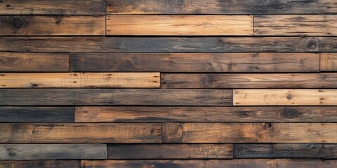 Fototapete - Rustic wooden texture with dark brown and light tan planks arranged horizontally creating a warm and inviting backdrop for various designs