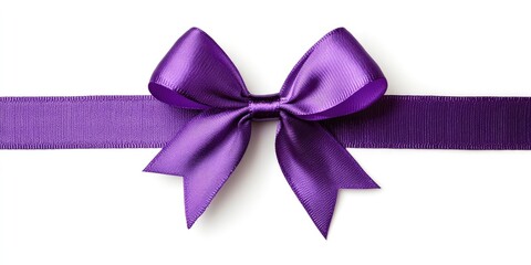 Aufkleber - Vibrant violet gift bow centered on a delicate purple ribbon against a clean white background showcasing elegance and celebration.