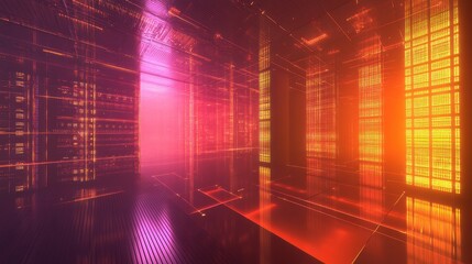 Poster - Abstract Futuristic Data Center with Vibrant Light and Colors