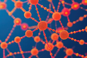 Poster - Bright Network Connections in Vivid Coral-Tined Dots and Lines