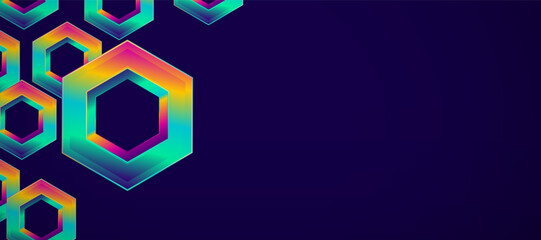 Poster - Holographic geometry abstract on blue background