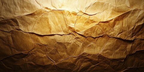 Aufkleber - Textured warm brown crumpled paper surface with soft illumination creating depth and shadows showcasing intricate wrinkles and creases.