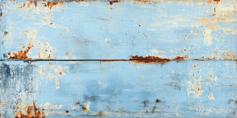 Aufkleber - Faded blue wooden panel with rust spots and scratches prominently displayed in the center against a textured background for rustic decor use.