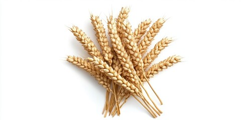 Poster - Top view of golden wheat stalks arranged in a circular pattern on a clean white background showcasing texture and natural forms.