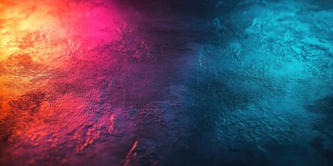 Poster - Textured surface with vibrant orange and teal illumination, creating an abstract background effect with detailed patterns and shadows.