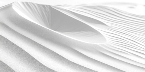 Poster - Minimalist close-up of soft white sand dunes with gentle curves and shadows, highlighting smooth textures and layered patterns in serene landscape.