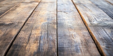 Wall Mural - Rustic wooden floorboards with a weathered texture, brown and gray hues, diagonally laid out, creating a warm and inviting atmosphere.