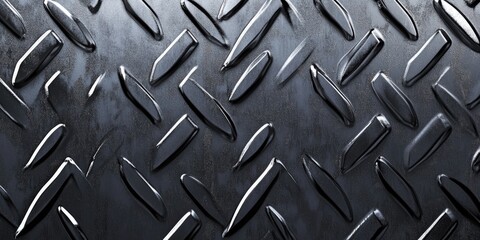Poster - textured steel surface with parallel diamond patterns in dark metallic tones reflecting light, showc