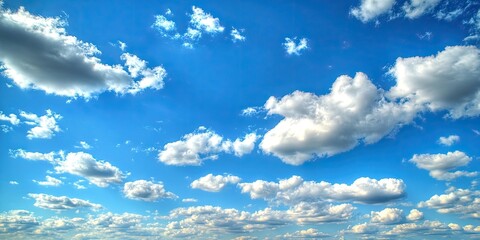 Poster - Bright blue sky filled with fluffy white clouds creates a stunning backdrop for HDR photography emphasizing natural beauty and vibrant color contrast.