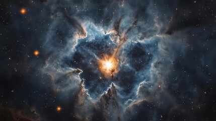 Wall Mural - Star Emitting a Dim Reddish Glow with Wispy Gas Trails Dissipating into the Cold Darkness of Space, Against a Deep Blue and Black Cosmic Expanse Filled with Distant Stars Wallpaper