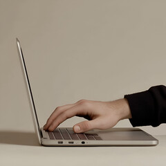 Poster - Digital Interaction: A close-up shot of a hand, expertly navigating the keys of a sleek laptop, embodying the seamless integration of technology.
