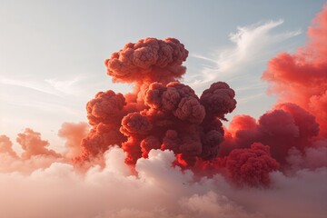 Wall Mural - red fog smoke effects with abstract cloud burst on white background