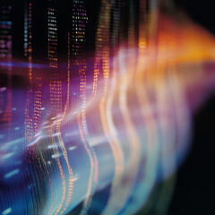 Fototapete - Digital Symphony: Abstract depiction of data streams, network connections, and informational flows, visualizing complex algorithms and dynamic data through color and movement.