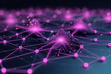Poster - Distinctive Digital Network Interactions Featuring Magenta Lines and Dots in Cyberspace