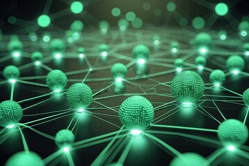 Poster - Digital Networking Design Featuring Mint Green Dots and Lines
