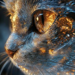 Poster - Cat intricate patterns metallic surfaces reflecting light if made of ice sharp clear details give sense of frozen motion mezzoforce ice clarity Make the cat's eyes glow with an otherworldly light 11
