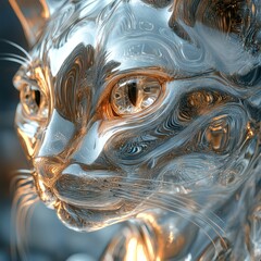 Poster - Cat intricate patterns metallic surfaces reflecting light if made of ice sharp clear details give sense of frozen motion mezzoforce ice clarity Make the cat's eyes glow with an otherworldly light 11