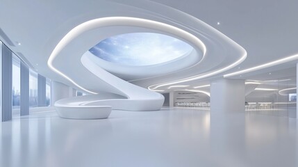 Wall Mural - Futuristic white interior space with modern architecture and skylight. Innovation and creativity.