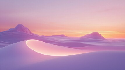 Poster - Vibrant hues of pink and purple fill the sky as the sun sets over a serene desert. Soft sand dunes create gentle curves and a peaceful atmosphere, inviting relaxation and reflection
