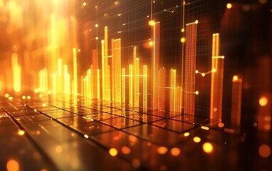 Poster - Glowing Financial Charts on Laptop, Market Growth, Data Analysis