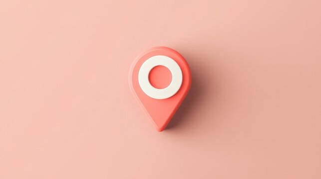Coral Location Pin: A vibrant coral-colored location pin, rendered in a minimalist 3D style, sits against a soft blush pink background.