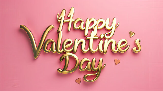 Gold lettering Happy Valentine's Day on pink background. Trendy luxury lettering background