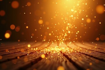 Poster - Light shines brightly on wooden surface with dark background