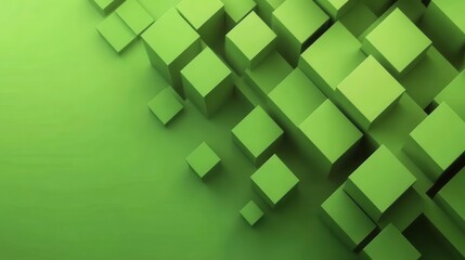 Poster - Green cubic composition generating geometric depth, structured pattern revealing contemporary abstract design against vivid emerald surface