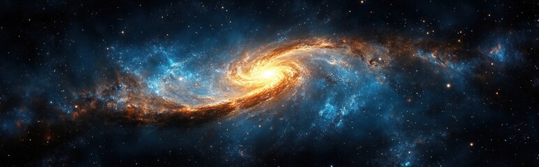 Wall Mural - cosmic spiral galaxy in digital surrealism with vibrant blue and orange hues illuminated by starligh