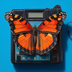 Poster - Cyborg monarch butterfly looking the mirror landed on a telephone answering machine 11