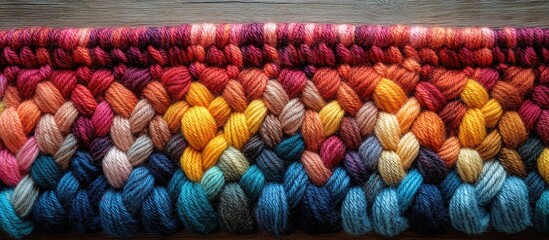Aufkleber - Hand knitted textile in vibrant colors showcasing intricate patterns and textures for warm home decor and crafting inspiration.