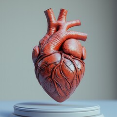 Poster - A 3D model of a human heart is centrally positioned on a pedestal. showcasing its internal structures.