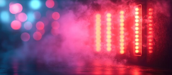 Aufkleber - Abstract pink neon sign with blurred bokeh lights creating an energetic backdrop for entertainment and nightlife themes.