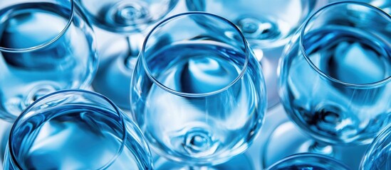 Aufkleber - Abstract composition of shimmering blue wine glasses creating a textured visual background in vibrant hues of blue.