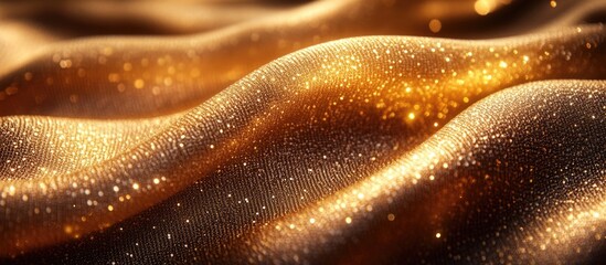 Aufkleber - Golden shimmering fabric texture with soft waves and sparkles creating a luxurious and elegant abstract background design.