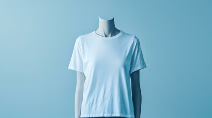 Wall Mural - A professional studio photo of a mannequin wearing a blank white T-shirt against a plain background.