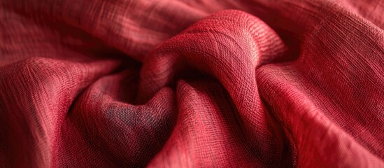 Aufkleber - Abstract close-up of flowing red cotton fabric showcasing soft textures and vibrant hues creating a visually striking composition.