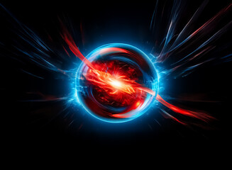 Aufkleber - Abstract depiction features a central dark void encircled by luminous blue and red energy resembling flames against a stark black backdrop, showcasing a vivid contrast.