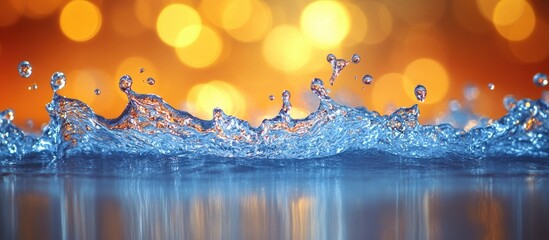 Aufkleber - Vivid Abstract Composition of Water Drops and Splashes with Bokeh Background in Orange and Blue Tones