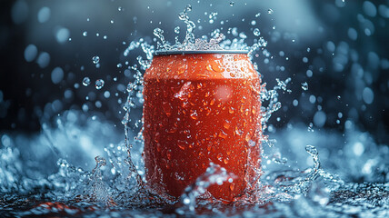 Wall Mural - A tin can of soda on a bright background. Advertising of soda. Close-up of a soda can.