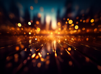 Poster - Blurred lights create a vibrant bokeh effect, blending teal, green, yellow, and orange hues. The abstract image resembles reflections on water, offering a dreamy and colorful atmosphere.