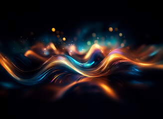 Poster - Abstract image of flowing, vibrant lines of color on a dark backdrop. Wavy and bright, the lines create a sense of movement and energy.