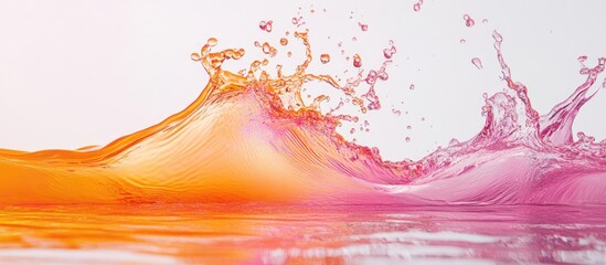 Aufkleber - Vibrant Abstract Splash of Orange and Pink Powder in Water Creating Dynamic Color Patterns