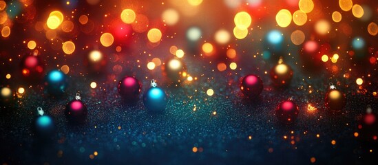 Aufkleber - Colorful abstract background with blurred Christmas light garland and shiny ornaments creating a festive and joyful atmosphere.