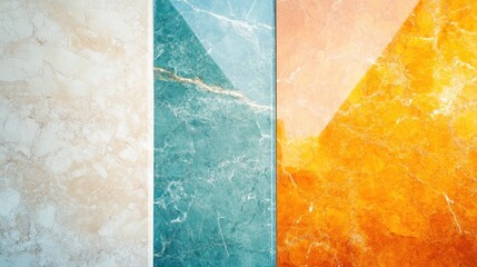 Aufkleber - Abstract Marble Texture with Amber and Aquamarine Stripes Multicolored Spots and Geometric Panels on Elegant Background with Copyspace