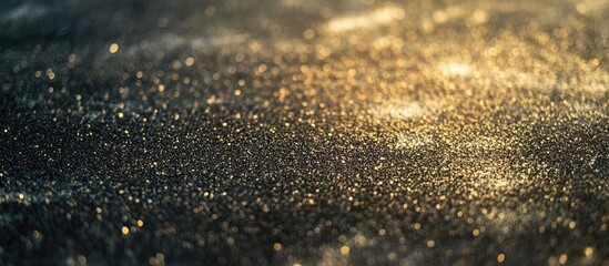 Aufkleber - Abstract golden glitter lights creating a shimmering bokeh effect on a black background with space for your text or design elements.