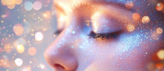 Aufkleber - soft focus bokeh effect on shimmering skin with closed eyes creating an ethereal and dreamy atmosphe
