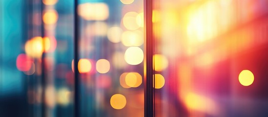 Aufkleber - Colorful abstract reflections and bokeh lights captured through a window showcasing vibrant city ambiance and mood.